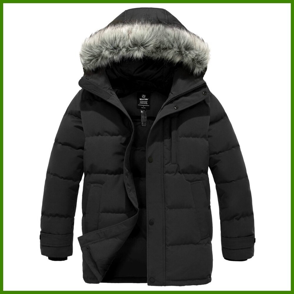 Men's Winter Jacket Thickened Puffer Coat with Faux Fur Hood